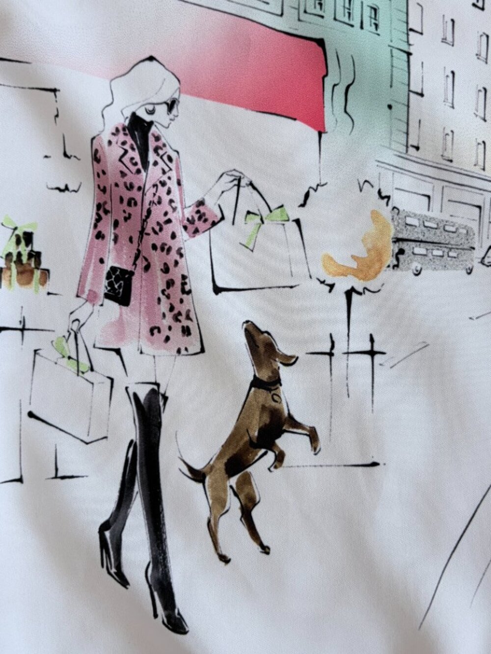 Aras Paris City Print Blouse Art Deco Collared Novelty Art White Pink Size 40 - Picture 9 of 13